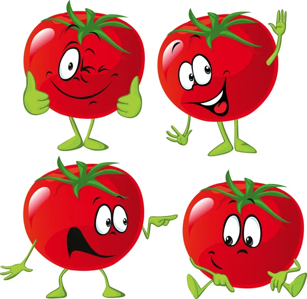 Tomat kartun dengan banyak ekspresi, tangan dan kaki - Stok Vektor