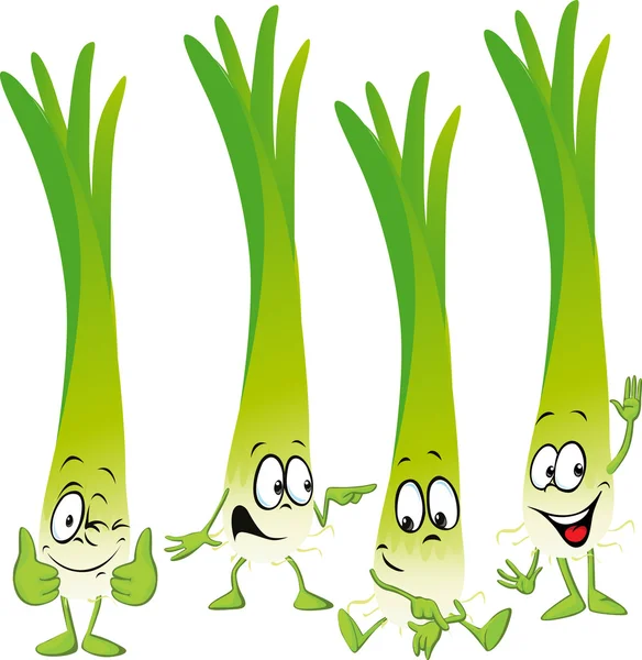 Lauch oder grüne Zwiebeln - lustiger Vektor-Cartoon — Stockvektor
