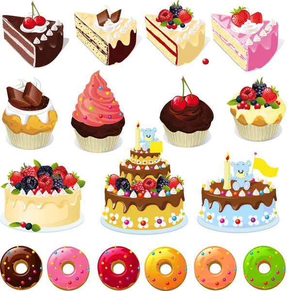 Set of sweets and cakes - vector illustration — Stock Vector