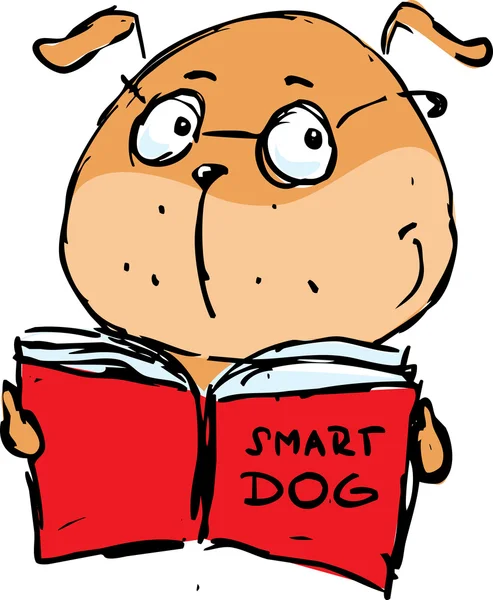 Smart dog reading book - Vector illustration — Stock Vector