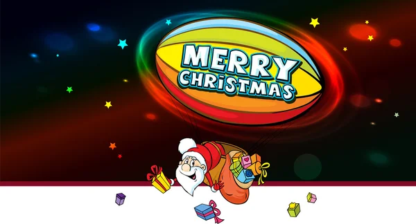 Santa Claus in airship full of gifts - vector banner illustration — Stock Vector