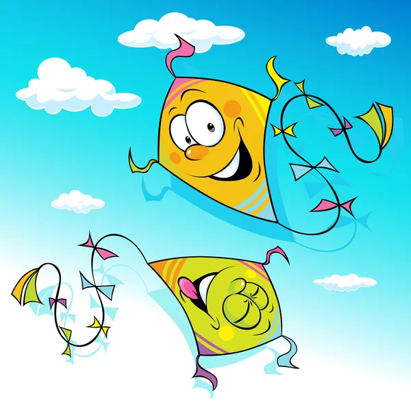 Kite flying on blue sky - vector illustration — Stock Vector