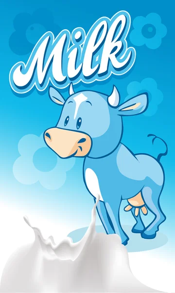 Schattig blauw glimlachend ow op blauwe melk ontwerp - vectorillustratie — Stockvector