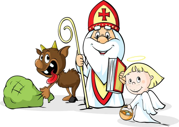 Saint nicholas, djävulen och ängeln - vektor illustration isolerade på vit bakgrund — Stock vektor