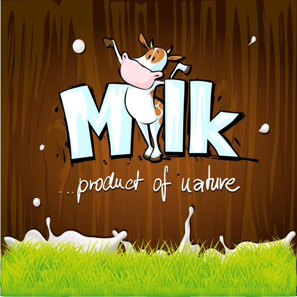 Векторный дизайн с молоком, коровой, деревом и травой — стоковый вектор