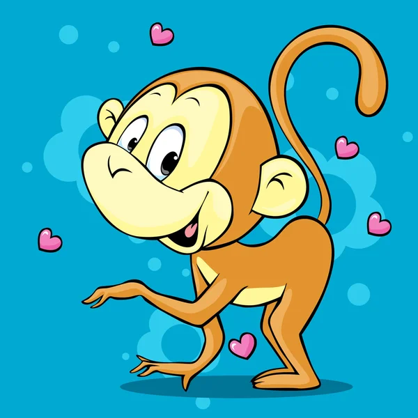 Singe mignon debout sur fond abstrait bleu - vecteur — Image vectorielle