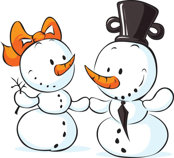 Snowmen in love isolated on white - vector illustration — Stock Vector