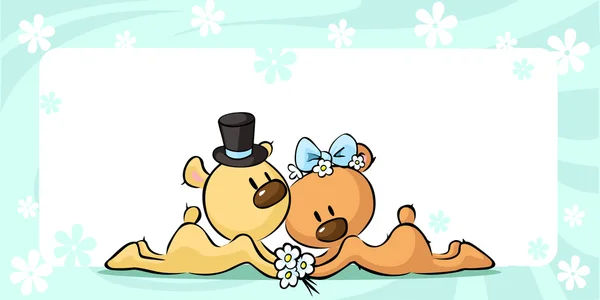 Bears in wedding dress lies on horizontal design - vector illustration — Stock Vector