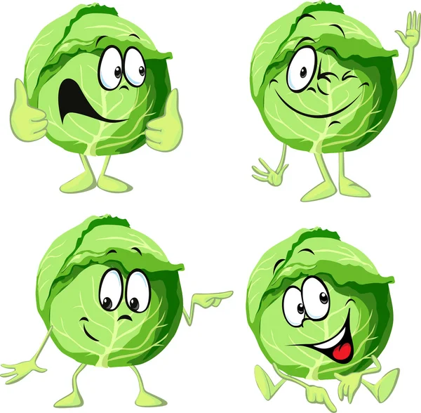 Green cabbage cartoon isolated on white background — Stock Vector