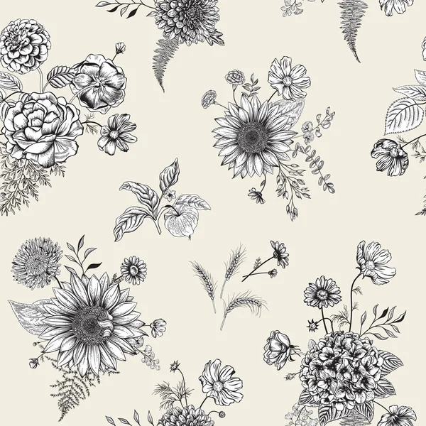 Modèle Sans Couture Avec Des Fleurs Automne Illustration Vectorielle — Image vectorielle