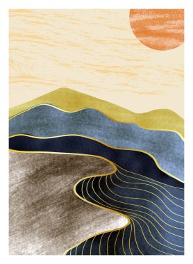 Orta yüzyıl modern minimalist sanat baskısı. Orman ve dağlarla soyut çağdaş estetik arka planlar. vektör çizimleri