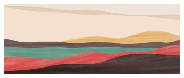 Orta yüzyıl modern minimalist sanat baskısı. Soyut çağdaş estetik arka planlar. Güneş, Ay, deniz, orman, dağlar. vektör çizimleri