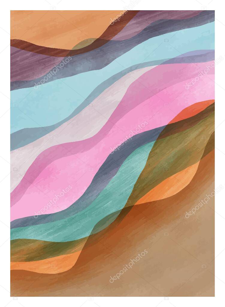 set of creative minimalist hand painted illustrations of Mid century modern. abstract wave background.