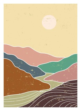 Doğal soyut dağ. Orta yüzyıl modern minimalist sanat baskısı. Soyut çağdaş estetik arka planlar. vektör çizimleri