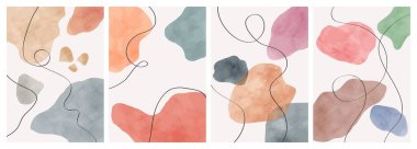 Karalamalar ve çeşitli şekillerle soyut tasarım modern moda. Duvar dekorasyonu, kartpostal ya da broşür kapağı tasarımı için resim çizen yaratıcı minimalist el çizimi vektör kümesi