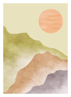 Doğal soyut dağ. Orta yüzyıl modern minimalist sanat baskısı. Soyut çağdaş estetik arka planlar. vektör çizimleri