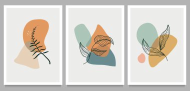 Yaratıcı minimalist el yapımı çizimler. Duvar dekorasyonu için soyut şekilli botanik. Vektör illüstrasyonu