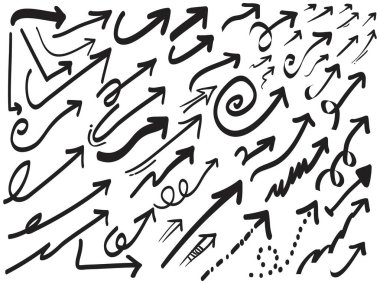 Büyük el çizimi oklar karalama elementleri. kavram tasarımı için kullan. Beyaz arka planda izole edilmiş. vektör illüstrasyonu