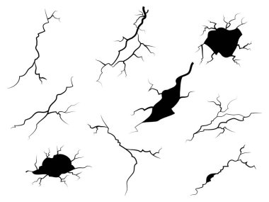 El çizimi kırık cam, duvar, yer. Şimşek fırtınası etkisi. Karalama molası seti. vektör illüstrasyonu