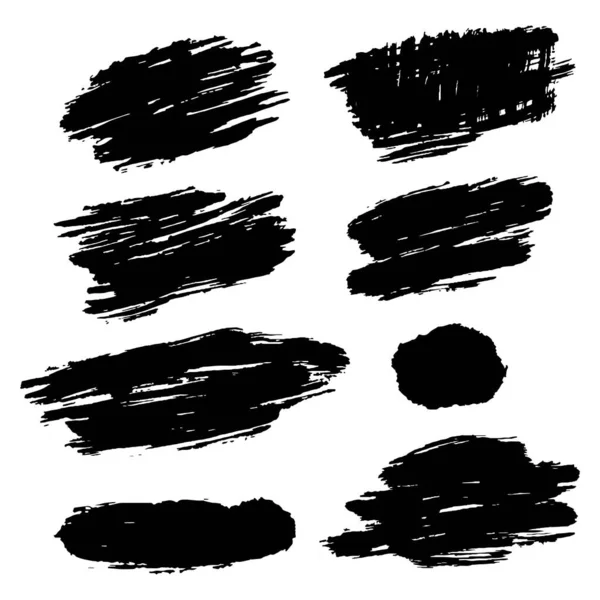 Set Ink Brush Stroke Black Paint Grunge Backdrop Dirt Banner — Stock Vector