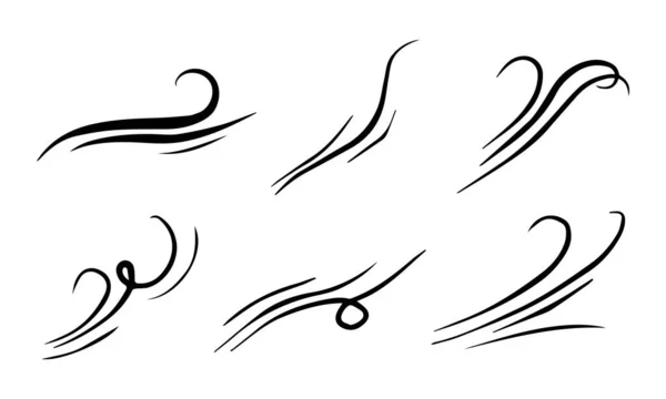 Рука Намальована Набір Вітрових Каракулів Удар Порив Дизайну Ізольовані Білому — стоковий вектор