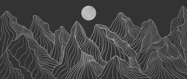 Çizgi çizgisi olan peyzaj arkaplanı. Geometrik desenli soyut dağ şablonu. Yazdırma, kapak, davet arkaplanı, kumaş tasarımı. Vektör illüstrasyonu