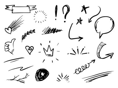 El çizimi soyut karalama elementleri. kavram tasarımı için kullan. Beyaz arka planda izole edilmiş. vektör illüstrasyonu