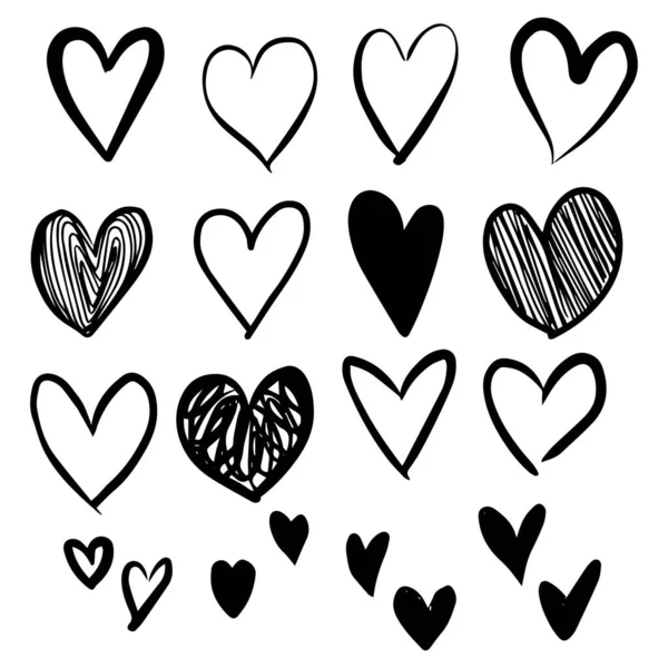 Doodle Hearts Collectie Met Hand Getrokken Liefde Hart Vectorillustratie — Stockvector