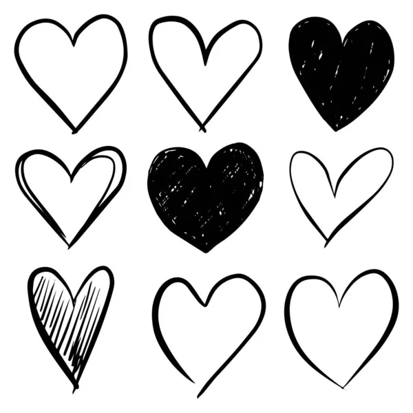 Doodle Szív Gyűjtemény Kézzel Rajzolt Szerelmi Szív Vektor Illusztráció — Stock Vector
