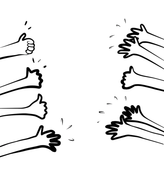 Doodle Handen Omhoog Duimen Omhoog Hand Getrokken Geïsoleerd Witte Achtergrond — Stockvector