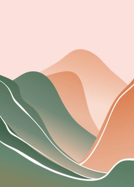 Dağ manzarası arka planı ve çizgi çizimi. yaratıcı minimalist modern sanat baskısı. Dağlar ve tepeler. baskı sanatı, poster, kapak, afiş