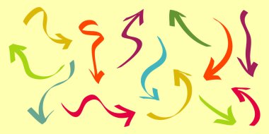 El çizimi Oklar simgeleri ayarlandı. Çeşitli yönlerde ok simgesi. Doodle tasarım ögesi