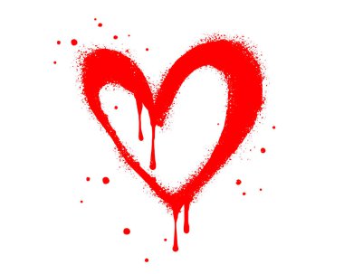 Sprey boya ile yazılan kalp işareti kırmızıya boyanmış. Aşk kalp sembolü. beyaz arkaplanda izole