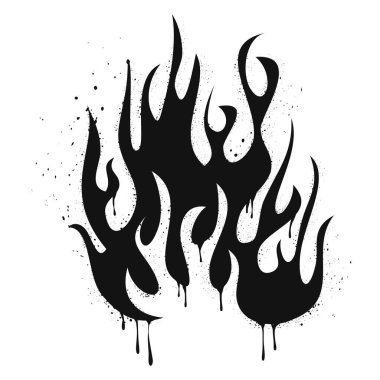 Sprey boyalı grafiti alev ikonu. Ateş sembolü. Beyaz arka planda izole edilmiş. vektör illüstrasyonu