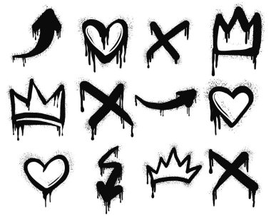 Collection of Spray painted graffiti Crown, Arrow, star, heart symbol. isolated on white background. vector illustration
