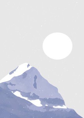 Mavi buz dağı resmi. Orta çağ modern sanat baskısı. Soyut dağ çağdaş estetik arkaplan manzaraları