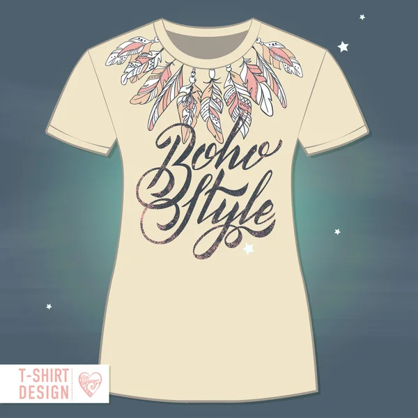 Στυλ Boho T-Shirt πρότυπο διάνυσμα — Διανυσματικό Αρχείο