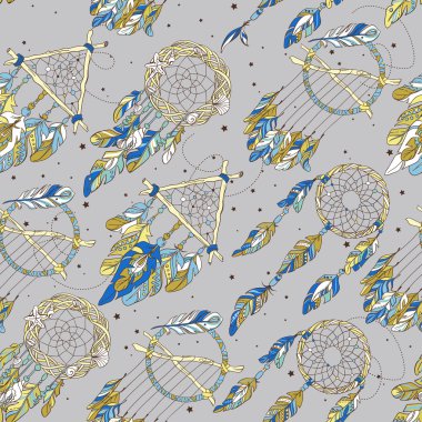 Vektör Seamless modeli ile farklı Dream Catcher muska. Tekstil, elbise modeli, kapak gadget için süs olarak kullanılan
