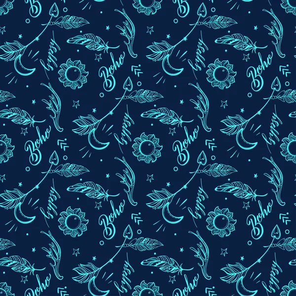 Vector Seamless Pattern consist of Ornamental Boho Style Element — Stok Vektör