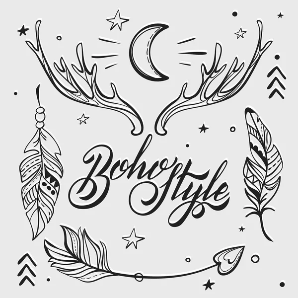Vector Set of Boho Style Elements. Lettering Calligraphy text. T — Wektor stockowy