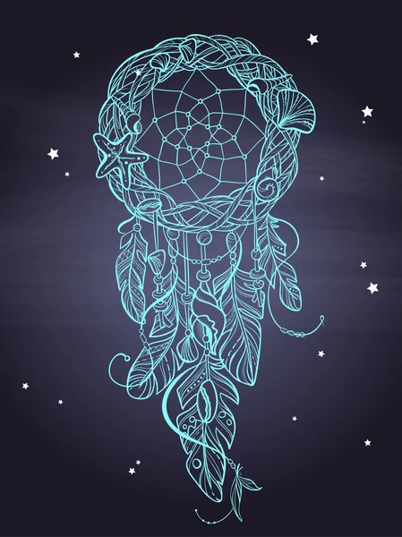 Vector Dreamcatcher Amulet of Sea Style, nativo americano indiano talismã com penas e conchas —  Vetores de Stock