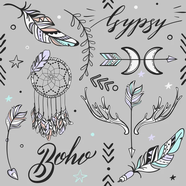 Vector Seamless Pattern consist of Ornamental Boho Style Element — Stock vektor