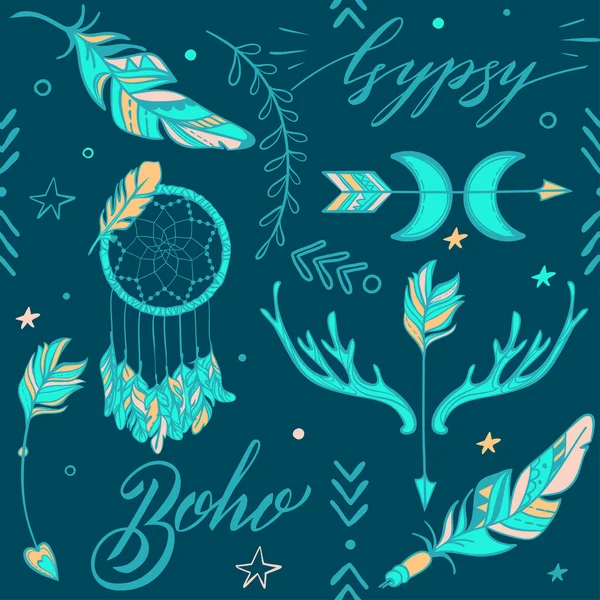 Vector Seamless Pattern consist of Ornamental Boho Style Element — Stock Vector