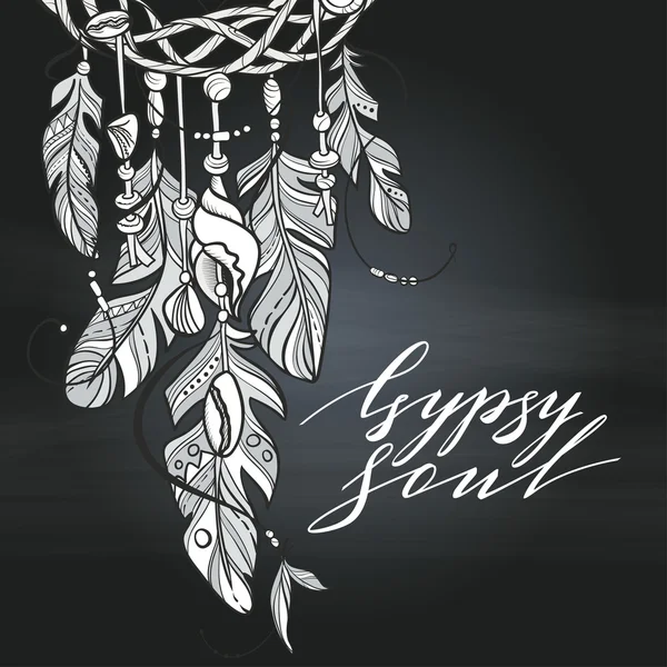 Vector Dreamcatcher Amulet of Sea Style, Native American Indian talisman with Feathers and Shells. Lettering Quote Vector Graphics