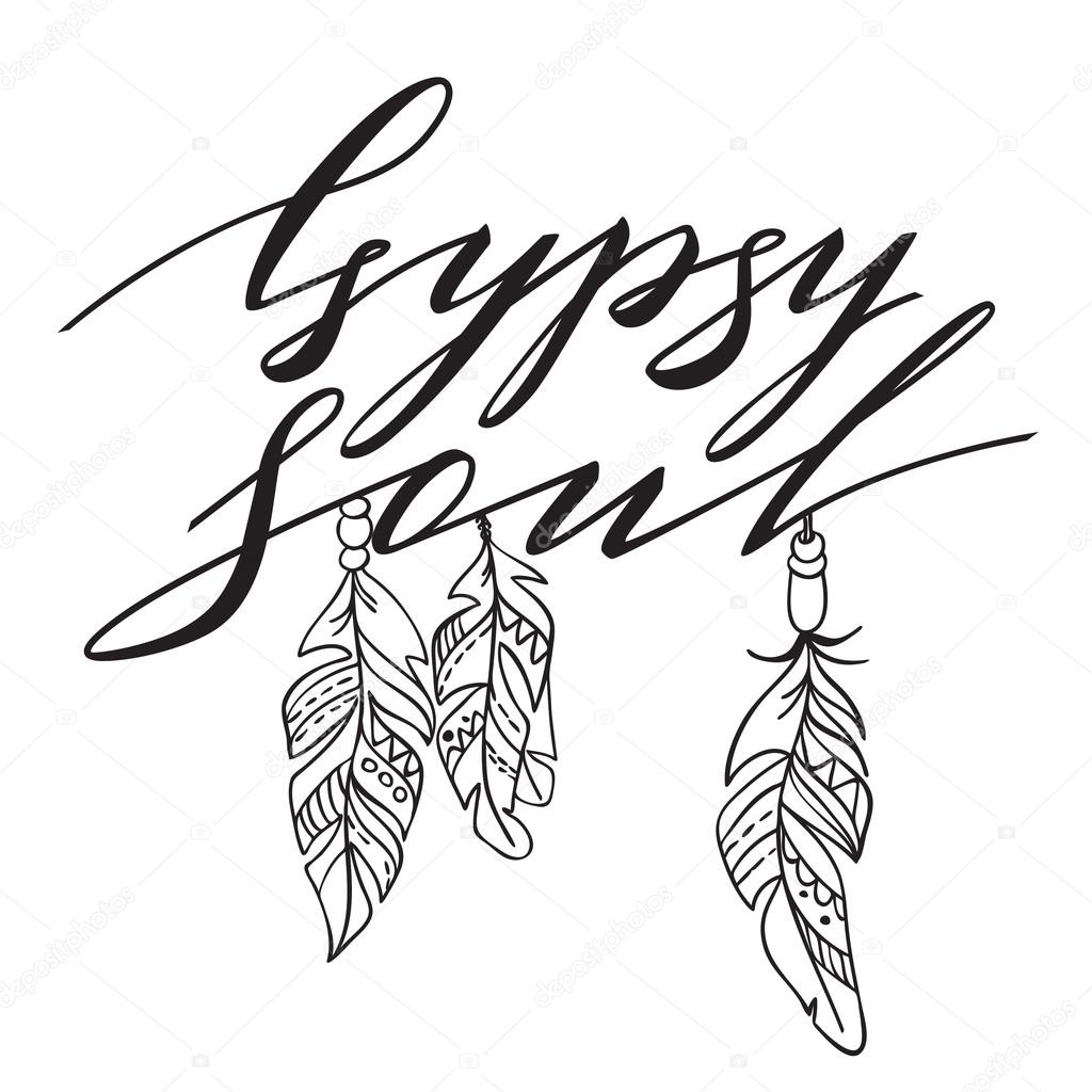 Image vectorielle Lettrage vectoriel Boho Style. Citation inspirante GYPSY  SOUL. Illustration vectorielle par ©Freire - 119555566, image size:1024x1024