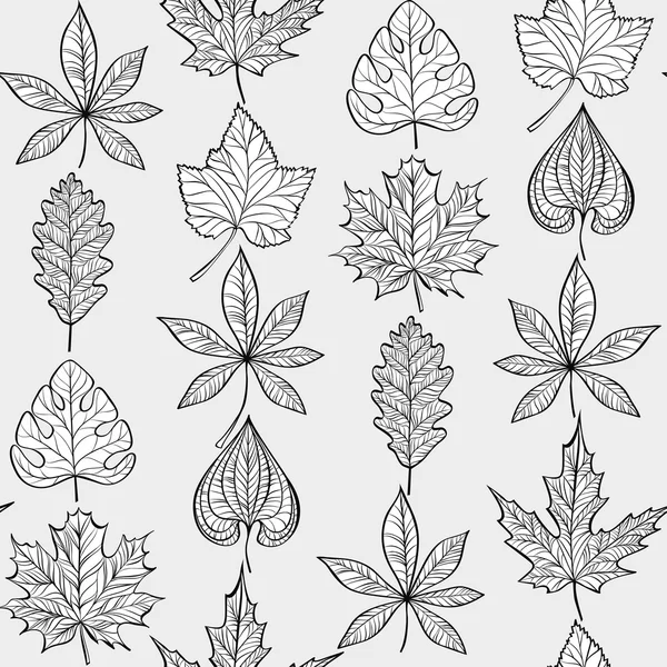 Modèle sans couture vectoriel avec différentes feuilles d'automne — Image vectorielle