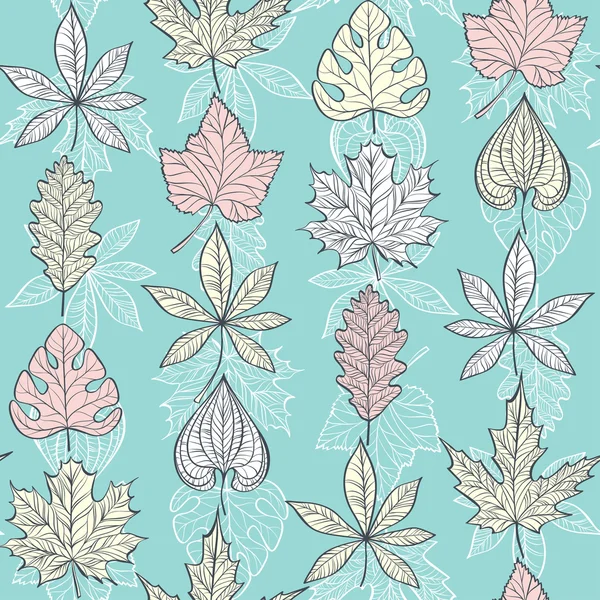 Vector Seamless Pattern with Fall Different Leaves — Stock Vector