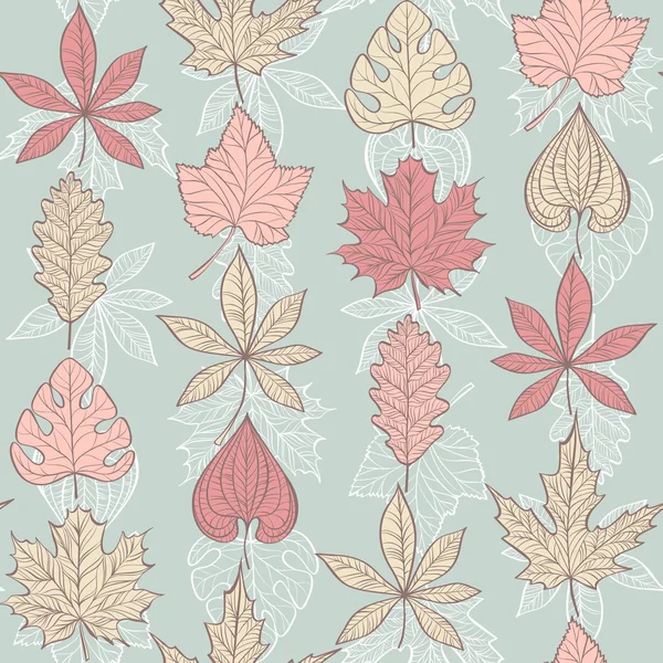 Vector Seamless Pattern with Fall Different Leaves — Stock Vector