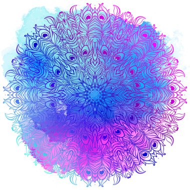 Vektör etnik Mandala suluboya renkli arka plan üzerinde. Vinta