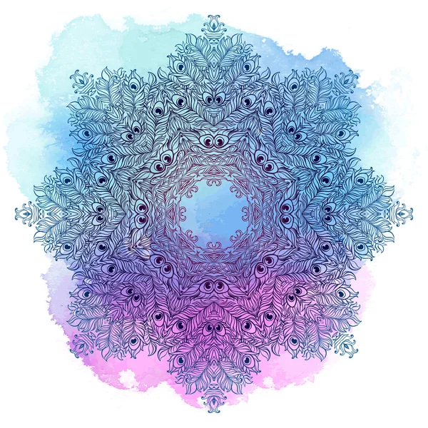 Mandala étnica vetorial em um fundo aquarela colorido. Vinta. — Vetor de Stock